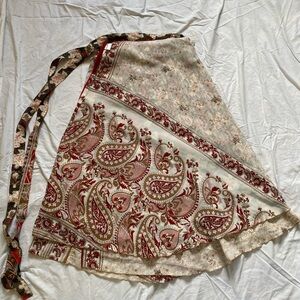 Cream/brown/deep red reversible silk sari skirt